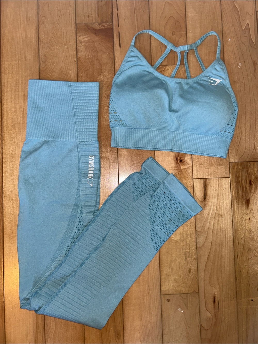 Gymshark Powder Blue Seamless Workout Set - Bra & Leggings